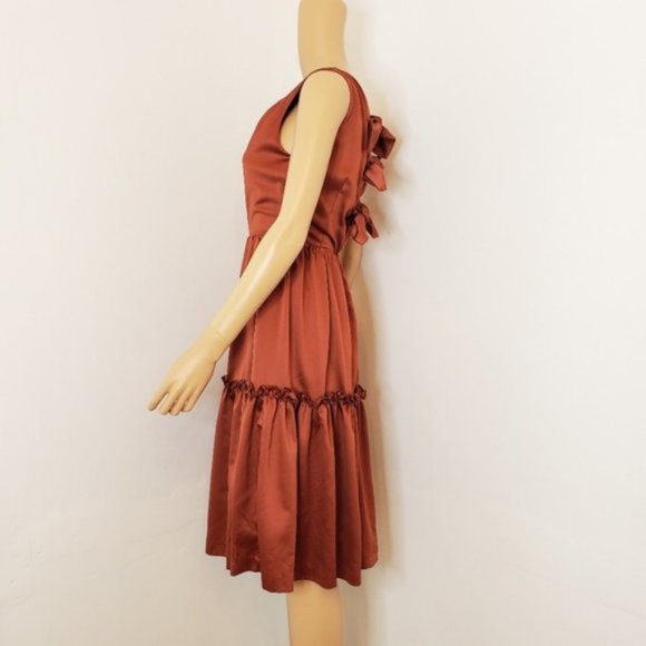 NWT BHLDN Canyon Rust Satin Tie Back Bow Dress S - Picture 5 of 8